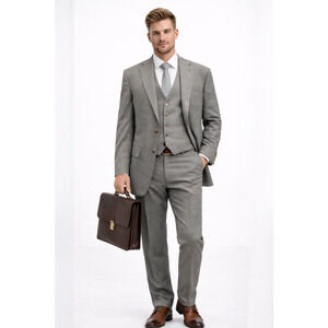 John Cena David Alan Custom 3pc Suit Dormeuil Super 170s Grey Plaid Coat Vest 44